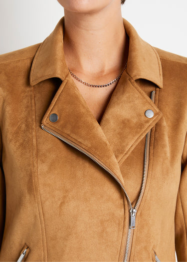 Blouson zippé court tissu suédé Camel