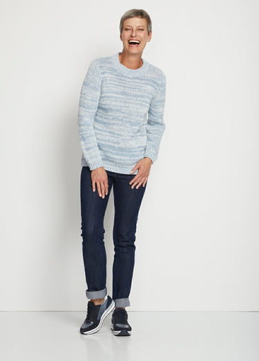 Pull col rond maille chinée épaisse Bleu