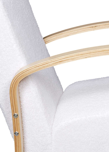 Fauteuil bouclette accoudoirs bois Blanc/Marron