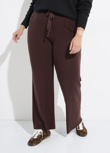 Pantalon large confort, jeu de mailles Chocolat
