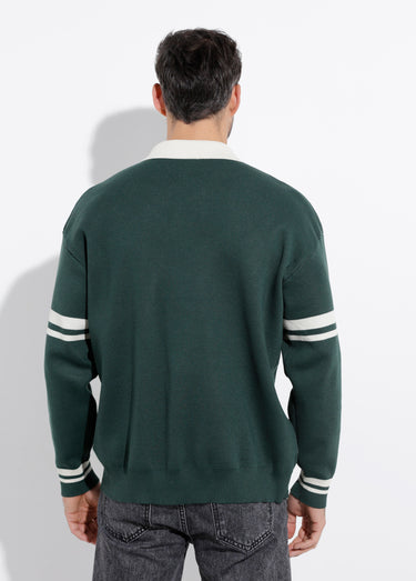 Pull col polo message maille bouclette Vert