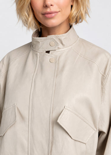 Veste motard en simili cuir froissé Ecru