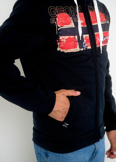 Sweat à capuche zippé poche kangourou Marine / Blanc