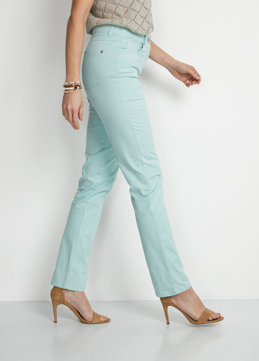 Pantalon droit coton stretch 5 poches Vert d'eau