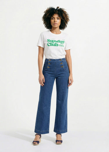 T-shirt blanc inscription Sunday Club Blanc / Vert