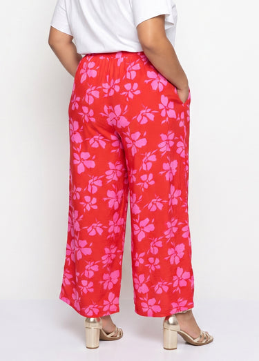 Pantalon large imprimé fleuri contrasté Rouge/Rose