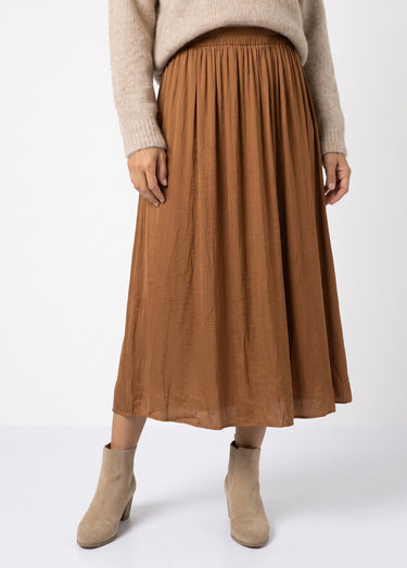 Jupe longue fluide, taille élastiquée Camel