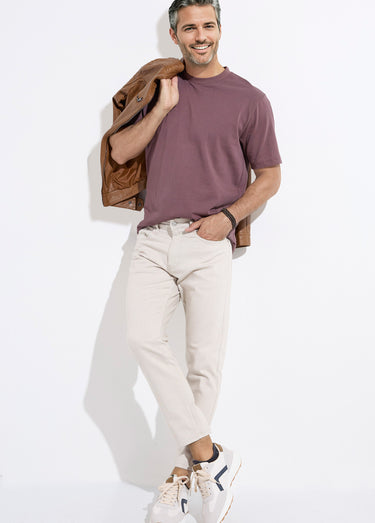 Jean 5 poches denim clair, coupe droite Beige