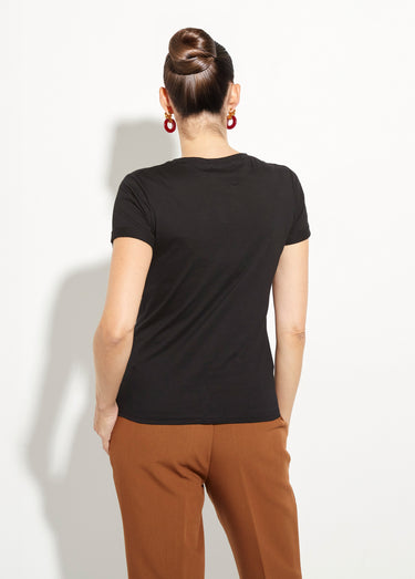 T-shirt col rond broderie coeur poitrine Noir
