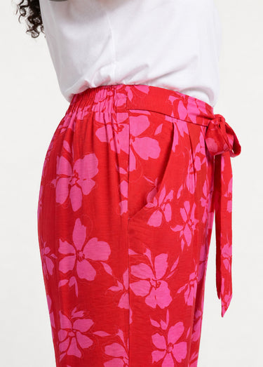Pantalon large imprimé fleuri contrasté Rouge/Rose