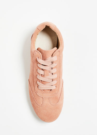 Baskets aspect daim à lacets, semelle plate Rose
