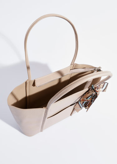 Sac shopping anses courtes + foulard Beige