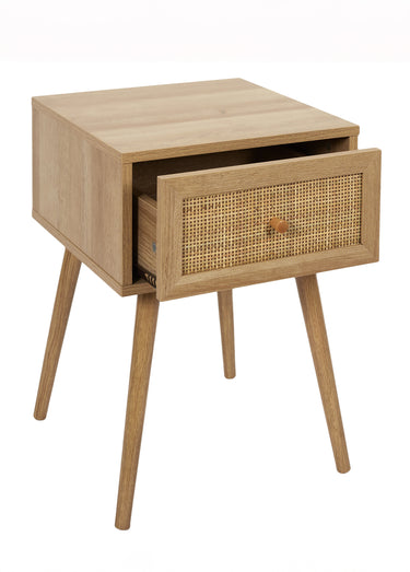 Table de chevet 1 tiroir bois et cannage Marron