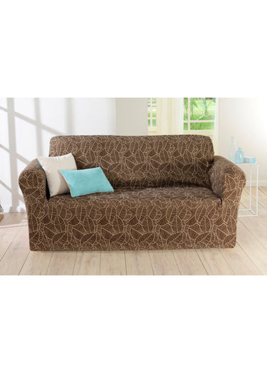 Housse bi-extensible jacquard fauteuil et canapé Marron/Ecru