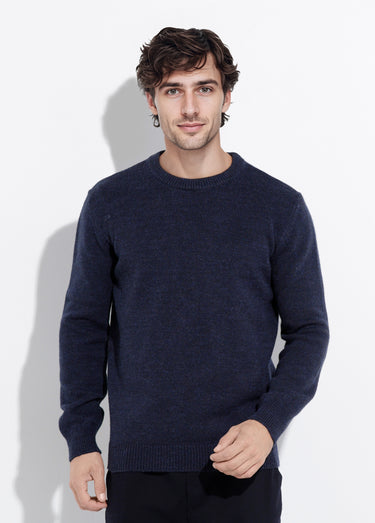 Pull chaud col rond en laine majoritaire Bleu Marine