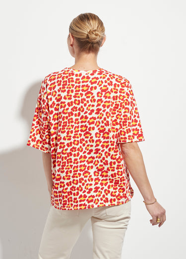 T-shirt manches courtes léopard fluo Rouge/Orange