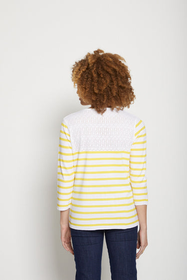 Pull rayé avec maille ajourée col rond Raye Jaune