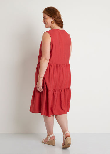Robe sans manches courte volantée Paprika