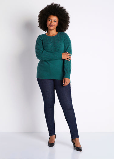 Pull doux uni col rond maille fantaisie Vert