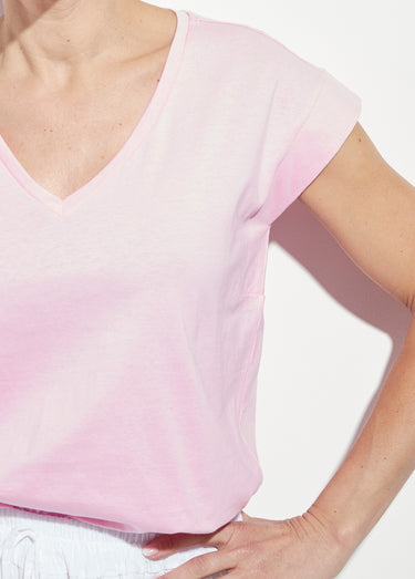 T-shirt col V sans manches maille coton Rose