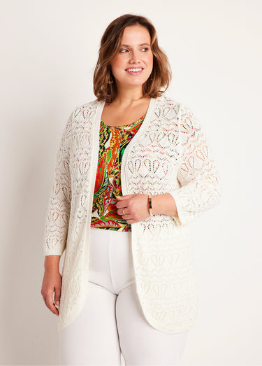 Gilet long ajouré coton manches 3/4 Ficelle