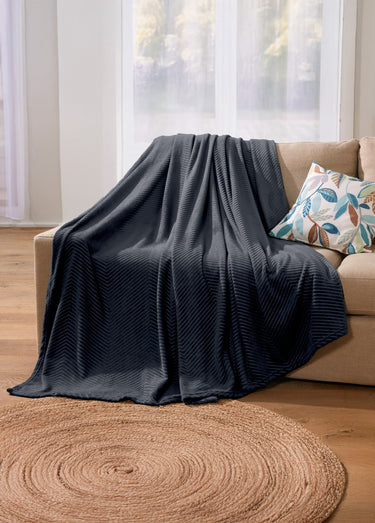Couverture microfibre effet chevrons Ourson Gris