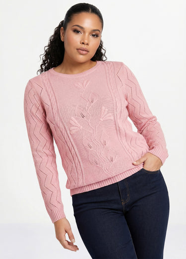 Pull court ajouré torsades Rose