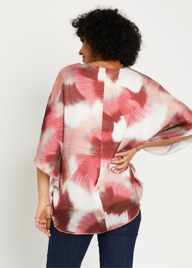 Tunique longue ample imprimé tie & dye Rose/Ecru