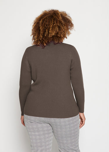 Pull court col montant maille côtelée Taupe