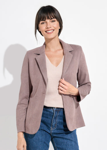 Veste col tailleur 1 bouton twill souple Taupe