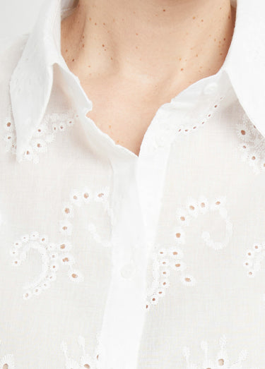 Chemisier coton avec broderie anglaise Blanc