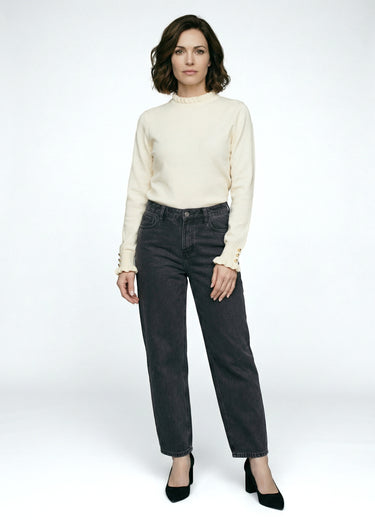 Jean cropped coupe balloon, bas resserré Gris Fonce