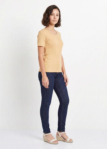 T-shirt coton côtelé col rond Sable