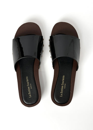 Mules simili cuir vernis, forme sabots Vernis Noir
