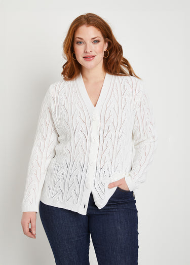 Gilet court boutonné ajouré Blanc
