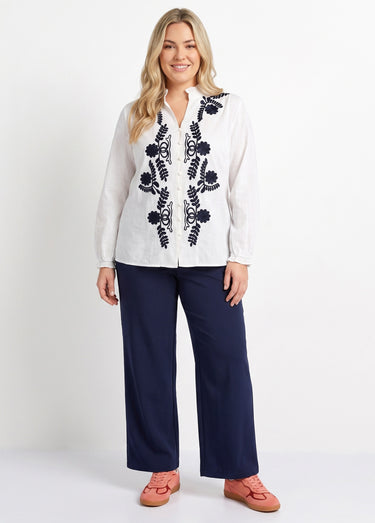 Pantalon large fluide taille élastiquée Marine