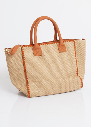 Sac trapèze en jute, poignées coton Camel