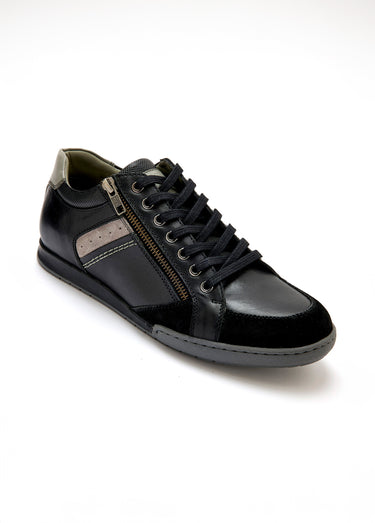 Baskets en cuir multimatières lacets et zip Noir