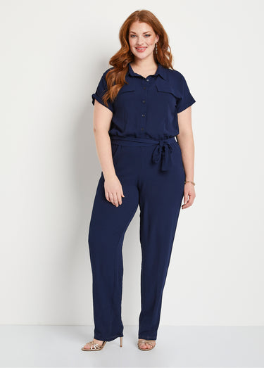 Combi-pantalon unie taille élastiquée Uni Marine