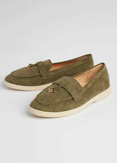 Mocassins style loafers aspect daim Vert Kaki