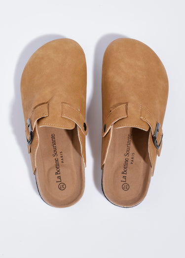 Mules à boucle et semelle anatomique Camel