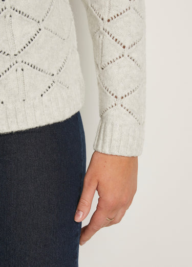 Gilet court ajouré col V boutonné uni Gris