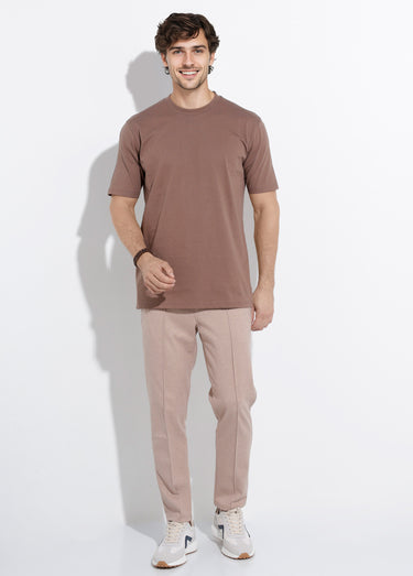T-shirt col rond en coton épais Marron