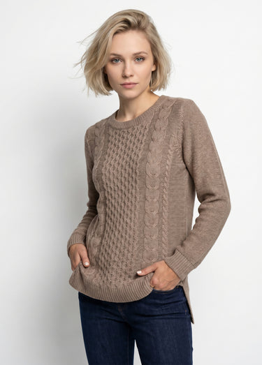 Pull-tunique jersey envers et torsades Taupe
