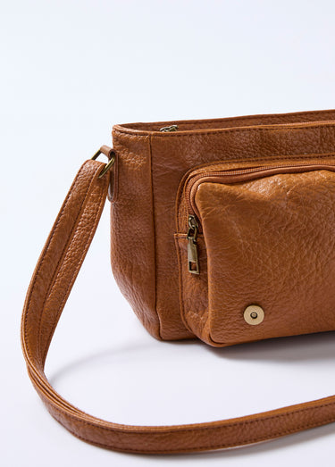 Sac besace simili cuir avec bandoulière Camel
