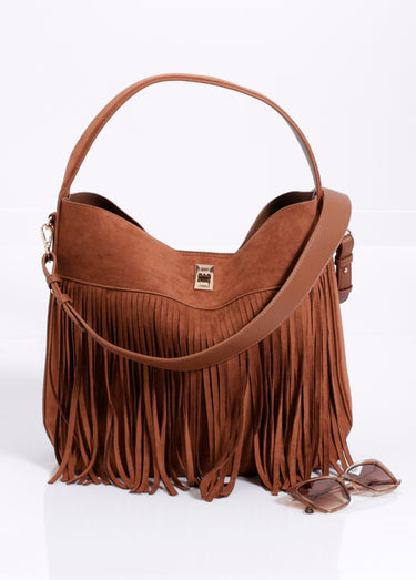 Sac bohème en suédine avec franges Whisky