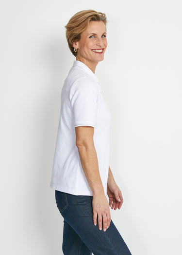 Tee-shirt col polo court maille Blanc