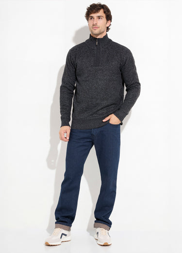 Pull col zippé chaud intérieur polaire Noir