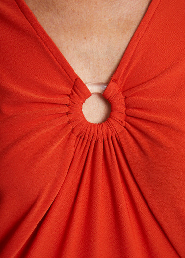 Tee-shirt long col V effet drapé Orange