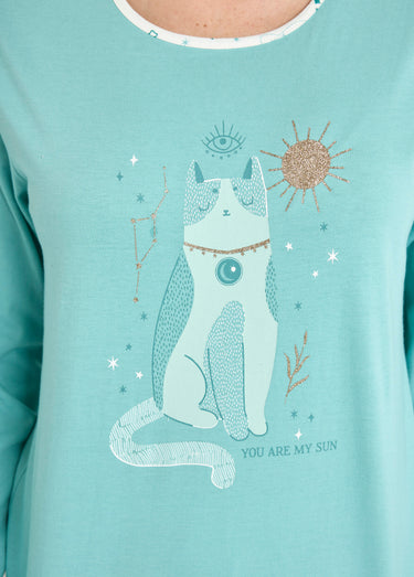 Pyjama pantalon manches longues coton Aqua/Ivoire